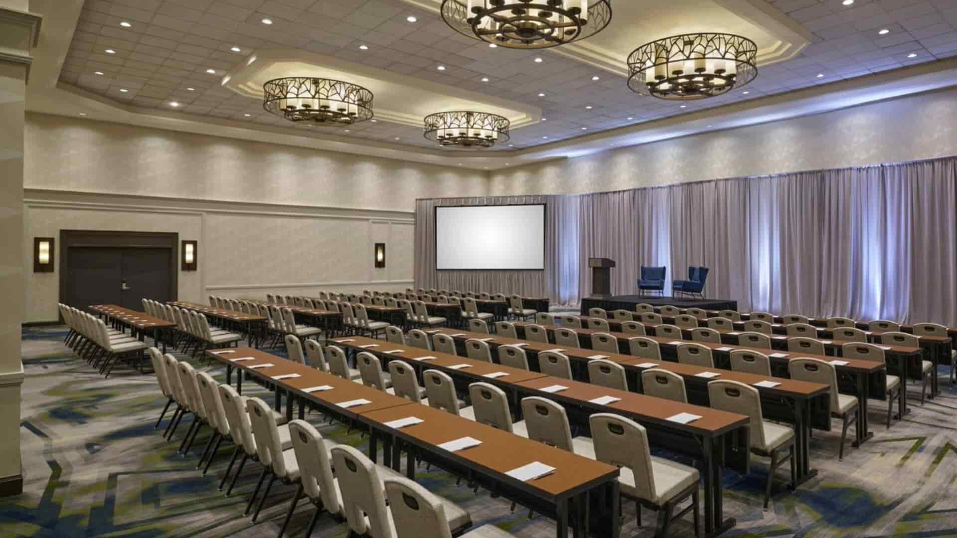 Conference room set up for project delivery and construction innovation sessions